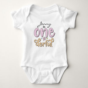 "One-derful", Personalized Name, flowers design Baby Bodysuit