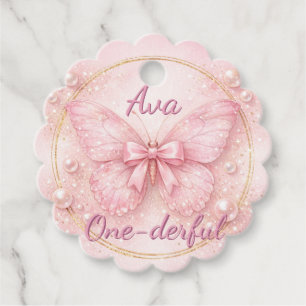 One-derful Pink Butterfly 1st Birthday Favor Tag
