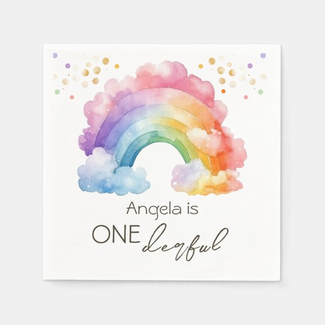 One derful Rainbow Kids Birthday  Napkins (Front)