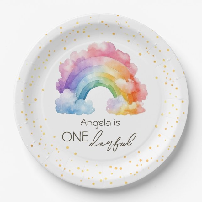 One derful Rainbow Kids Birthday  Paper Plates (Front)