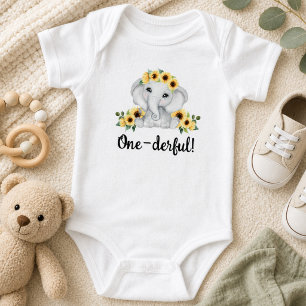 One-derful Rustic Elephant Baby Bodysuit