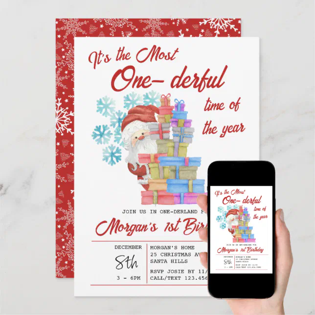 One-derful Time of Year Christmas 1st Birthday Invitation | Zazzle