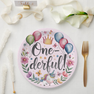 One-derful Watercolor Unicorn Birthday Paper Plates