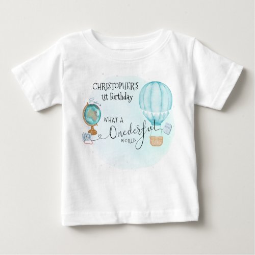 ONE derful World Blue Hot Air Balloon 1st Birthday Baby T_Shirt
