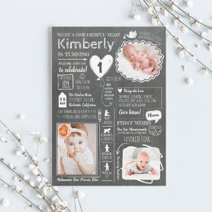 One-derful Year Infographic Fun 1st Birthday Photo Invitation