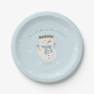 One-derland Winter Bash Cute Snowman and Snowflake Paper Plates