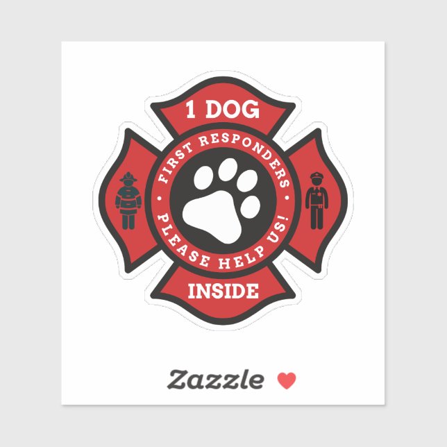 One Dog Inside Pet Alert Fire Department Warning Sticker (Sheet)
