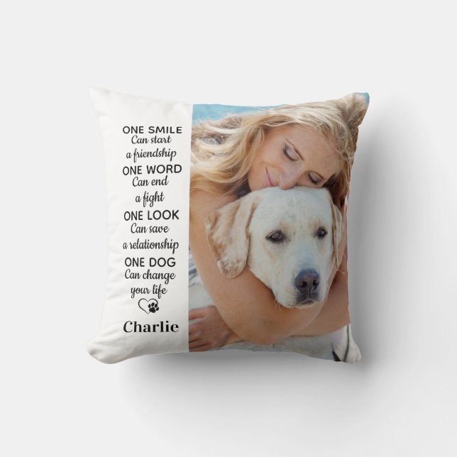 One Dog Personalized 2 Pet Photo Dog Lover Throw Pillow (Front)