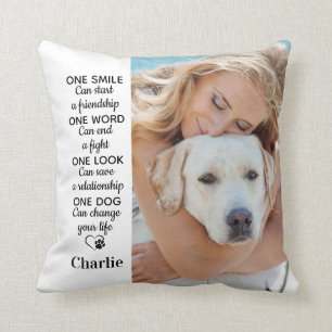 One Dog Personalized 2 Pet Photo Dog Lover Throw Pillow