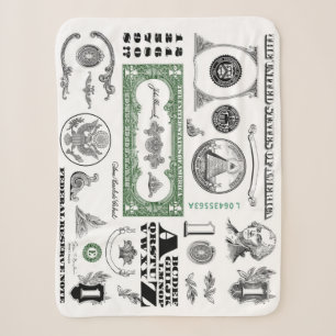 One Dollar Bill Pattern Sherpa Blanket