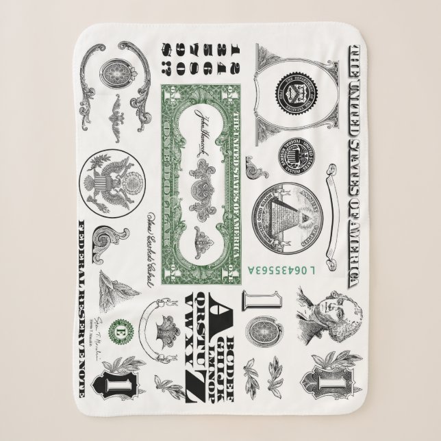 One Dollar Bill Pattern Sherpa Blanket (Front)