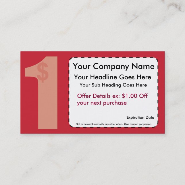 One Dollar Off Coupon Card (Front)