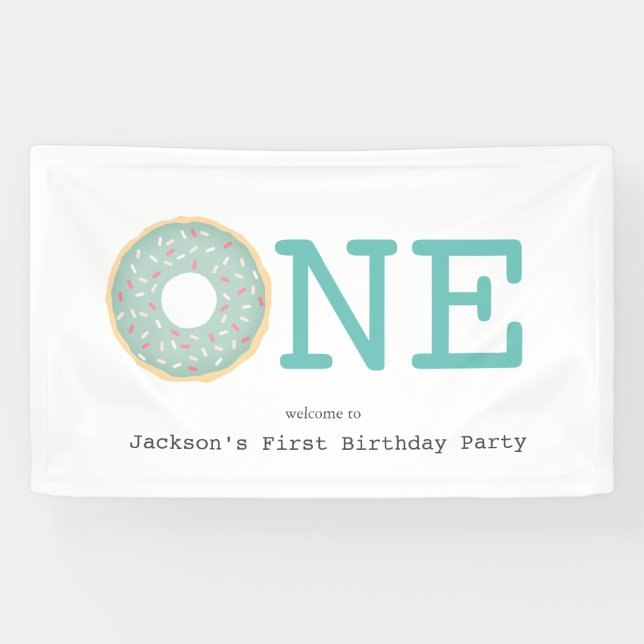 ONE Donut Mint Green Boy's First Birthday Banner (Horizontal)