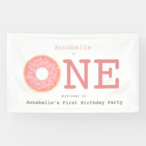 ONE Donut Pink Girls First Birthday Banner