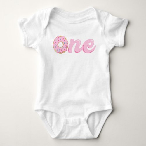 One Donut Sprinkles Baby Girl First Birthday  Baby Bodysuit