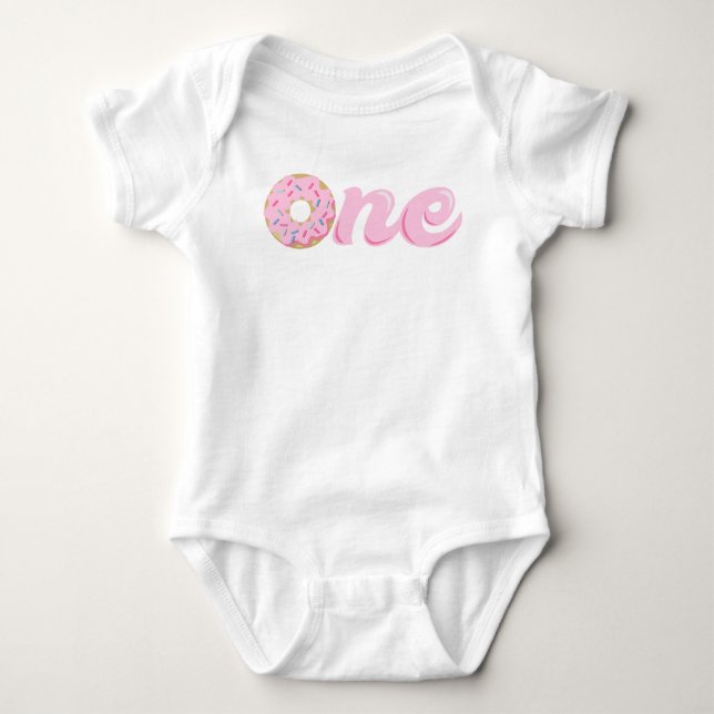 One Donut Sprinkles Baby Girl First Birthday  Baby Bodysuit (Front)