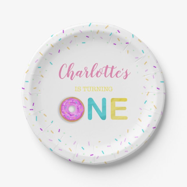 ONE doughnut birthday Paper Plates (Front)