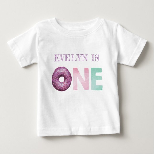 One Doughnut Birthday Personalized Baby T-Shirt (Front)