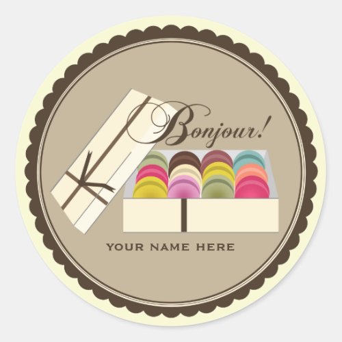 One Dozen French Macarons Bonjour Personalized Classic Round Sticker