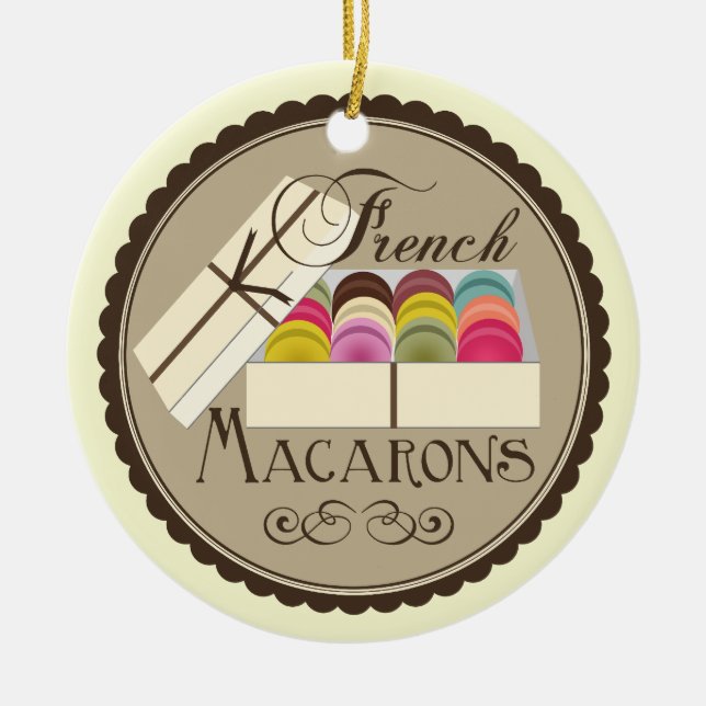 One Dozen French Macarons In A Gift Box Ceramic Ornament (Front)