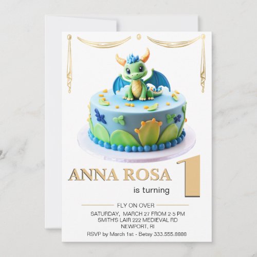  ONE Dragon Baby Photo AP88 Birthday Party Invitation