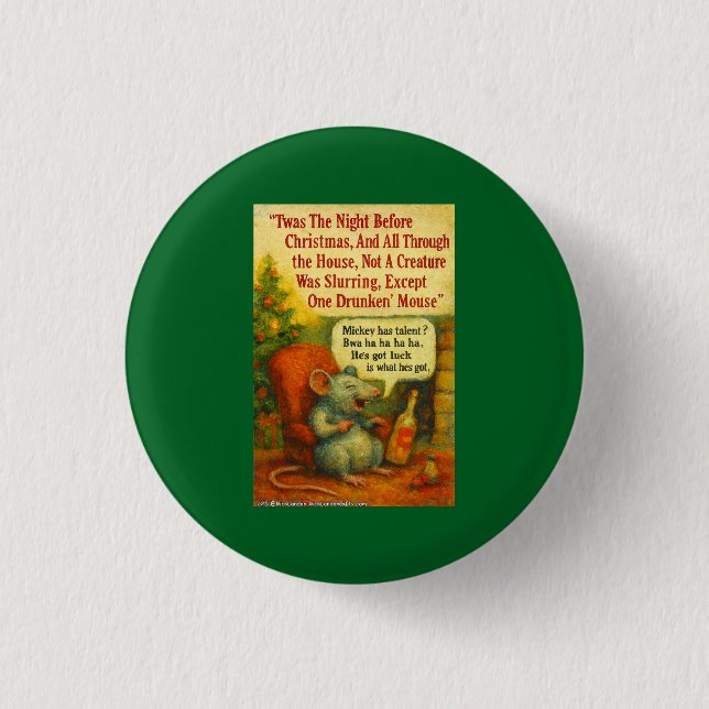 One Drunken' Mouse – Christmas Card Chaos Button (Front)