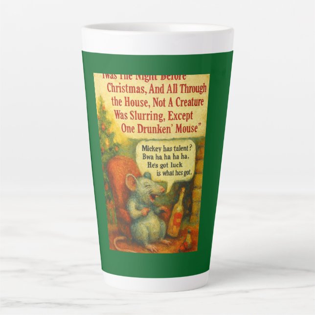 One Drunken' Mouse – Christmas Card Chaos Latte Mug (Front)