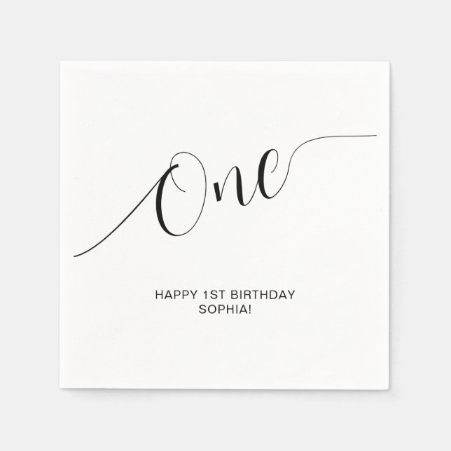 One Elegant Handwritten Script 1st Birthday Napkins (Front)