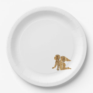 One Elegant Shiny Golden Angel White Paper Plates