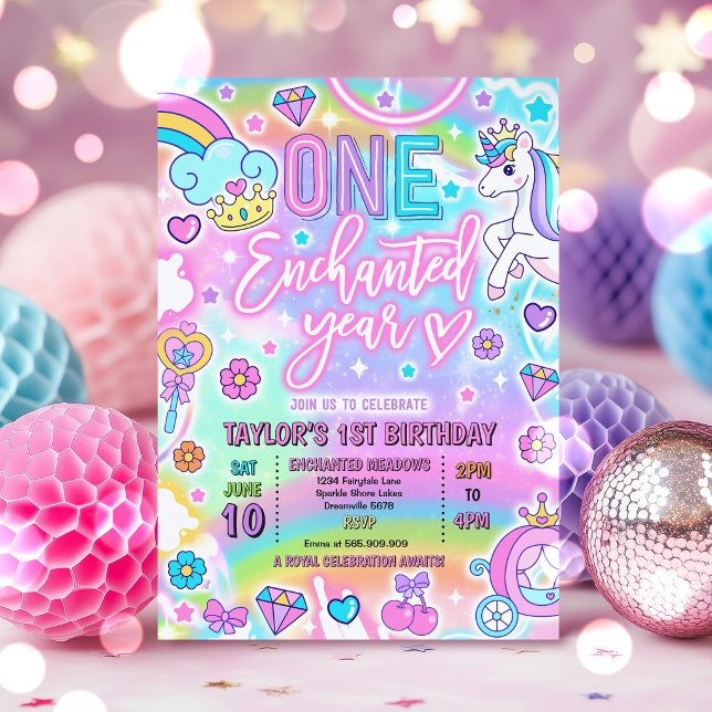 One Enchanted Year Fairytale Princess 1st Birthday Invitation (Creator Uploaded)