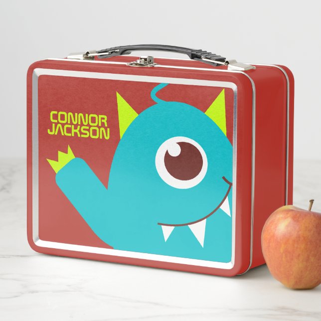 One eyed alien monster blue kids name lunch box (In Situ)