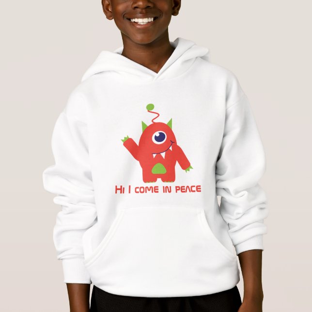 One eyed alien orange & green peace kids t-shirt hoodie (Front)