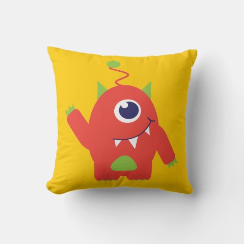 One eyed alien orange  yellow kids pillow