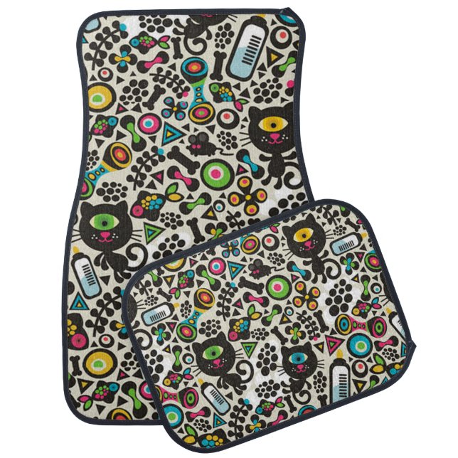 One Eyed Black Cat Car Floor Mat (Set)