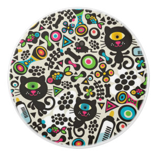 One Eyed Black Cat Ceramic Knob