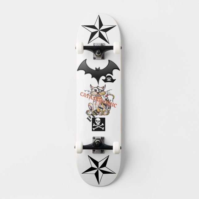 One-Eyed Pirate Cat Cartoon Graphic Adventure  Skateboard (Front)