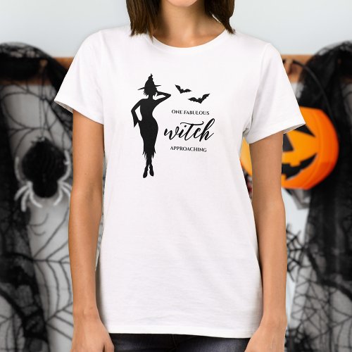 One Fabulous Witch Approaching And Bats Halloween T_Shirt