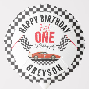 One Fast Race Car Boy 1st Birthday Party Balloon