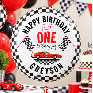 One Fast Race Car Boy 1st Birthday Party Balloon