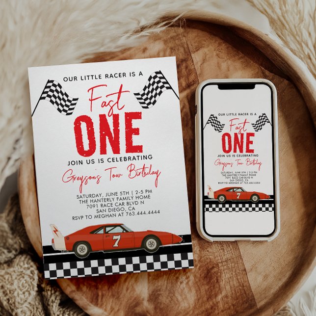 One Fast Race Car Boy 1st Birthday Party Invitation (Creator Uploaded)