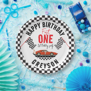 One Fast Race Car Boy 1st Birthday Party Paper Plates
