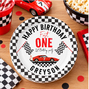 One Fast Race Car Boy 1st Birthday Party Paper Plates