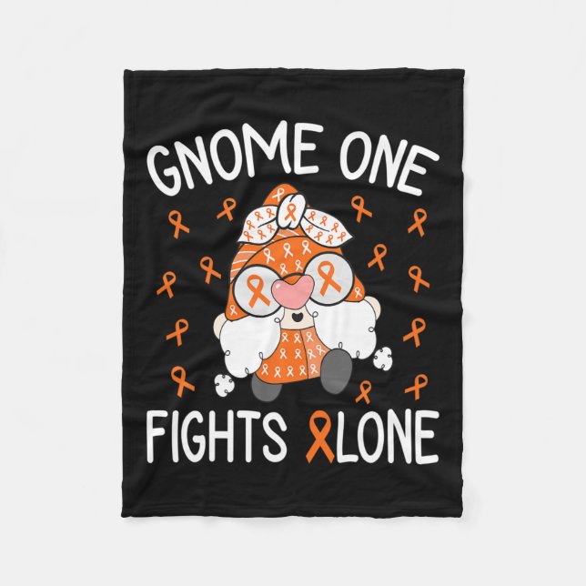 One Fights Alone Leukemia Awareness Gnome Pun 1  Fleece Blanket (Front)