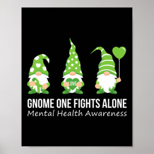 One Fights Alone Mental Health Awareness Green Rib Poster