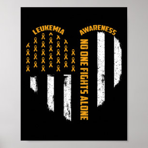 One Fights Usa Flag Heart Alone Leukemia Awareness Poster