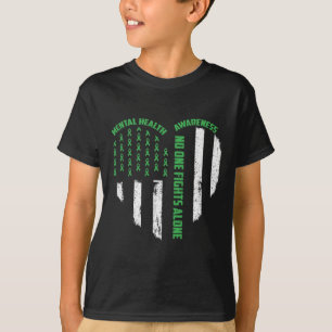 One Fights Usa Flag Heart Alone Mental Health Awar T-Shirt