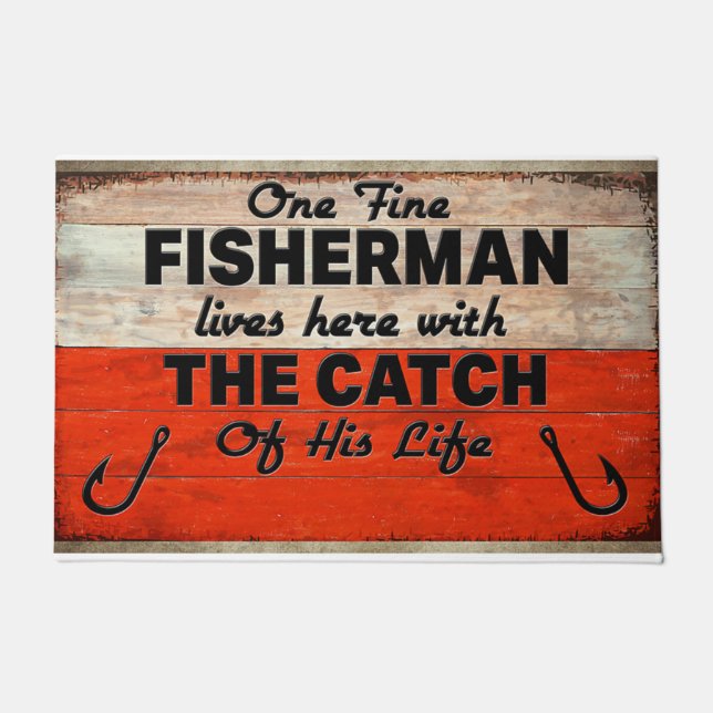 One Fine Fisherman Lives Here Doormat (Front)