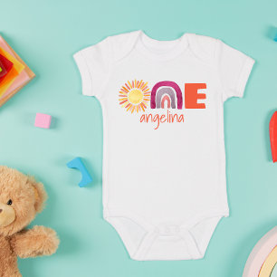 ONE First Birthday Baby Boho Rainbow with Name Bodysuit
