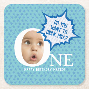 ONE first birthday boy personalized Square Paper Coaster