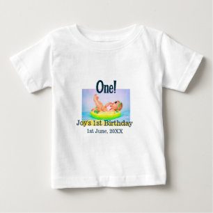 One first birthday photo modern add name date baby T-Shirt